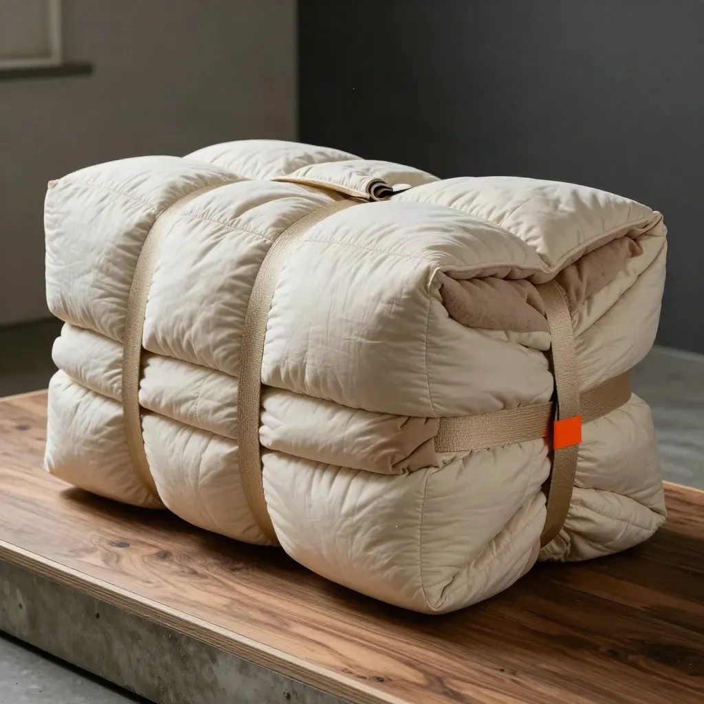 Thick moving blankets, corner pads and lift straps cinched around an appliance load